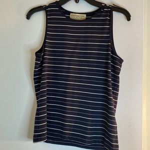 Jones New York Country Navy Blue and Ivory Striped Tank Top